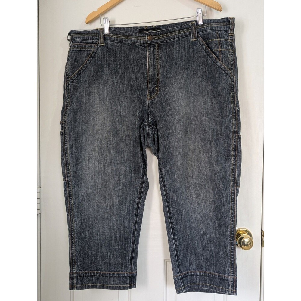 Venezia Cropped Capri Jeans Womens 22 Black Wash Denim Stitching Stretch Cargo